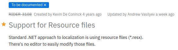 Rider doesn't support .resx files yet