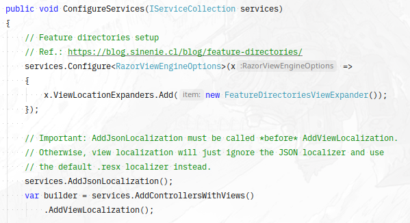 ConfigureServices after adding JsonLocalization